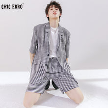 Load image into Gallery viewer, Sicilian men&#39;s handsome suit suit thin short-sleeved Korean handsome plaid casual suit shorts two-piece suit
