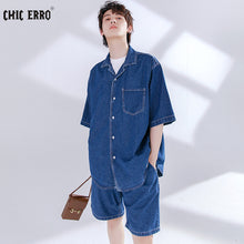 Load image into Gallery viewer, Sicilian men&#39;s loose denim shirt thin design niche shorts casual suit men&#39;s summer two-piece suit
