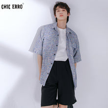 Load image into Gallery viewer, Sicilian men&#39;s niche design sense short-sleeved fringe handsome shirt men&#39;s short-sleeved loose plaid shirt jacket 4811524119748 4811524119750 4811524119752 4811524119746
