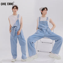 Load image into Gallery viewer, Sicilian men&#39;s niche men&#39;s jeans summer thin loose straight design trend suspenders casual pants
