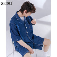 Load image into Gallery viewer, Sicilian men&#39;s loose denim shirt thin design niche shorts casual suit men&#39;s summer two-piece suit
