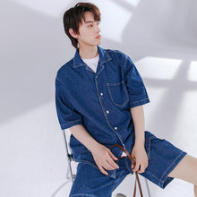 Load image into Gallery viewer, Sicilian men&#39;s loose denim shirt thin design niche shorts casual suit men&#39;s summer two-piece suit
