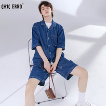 Load image into Gallery viewer, Sicilian men&#39;s loose denim shirt thin design niche shorts casual suit men&#39;s summer two-piece suit
