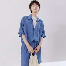 Load image into Gallery viewer, Sicilian men&#39;s pleated shirt men&#39;s summer short-sleeved loose shorts trend Korean handsome men&#39;s casual suit
