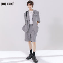 Load image into Gallery viewer, Sicilian men&#39;s handsome suit suit thin short-sleeved Korean handsome plaid casual suit shorts two-piece suit
