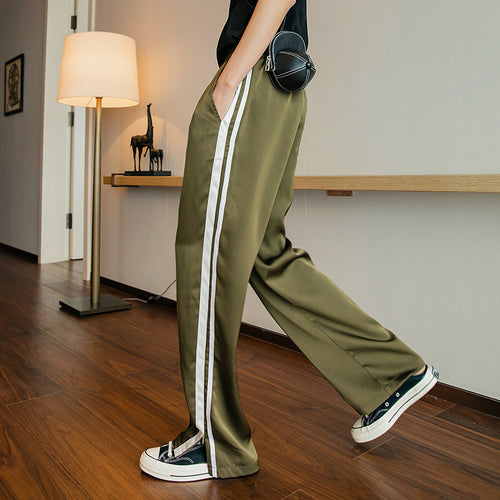 Sicilian men's striped casual pants men's summer thin Korean style trend loose straight slit drape mopping pants